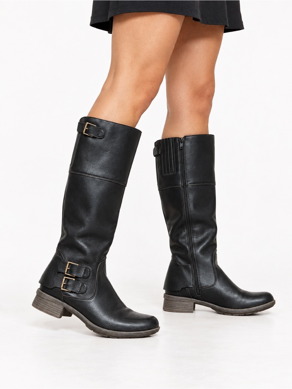 Clarks Riddle Phrase Black Leather Tall Riding Boots Equestrian buckle strap 8M